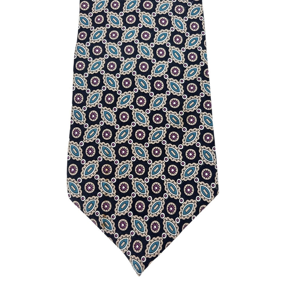 Allyn Saint George American Classic Silk Tie Maroon Geometric Medallion 58"x4"